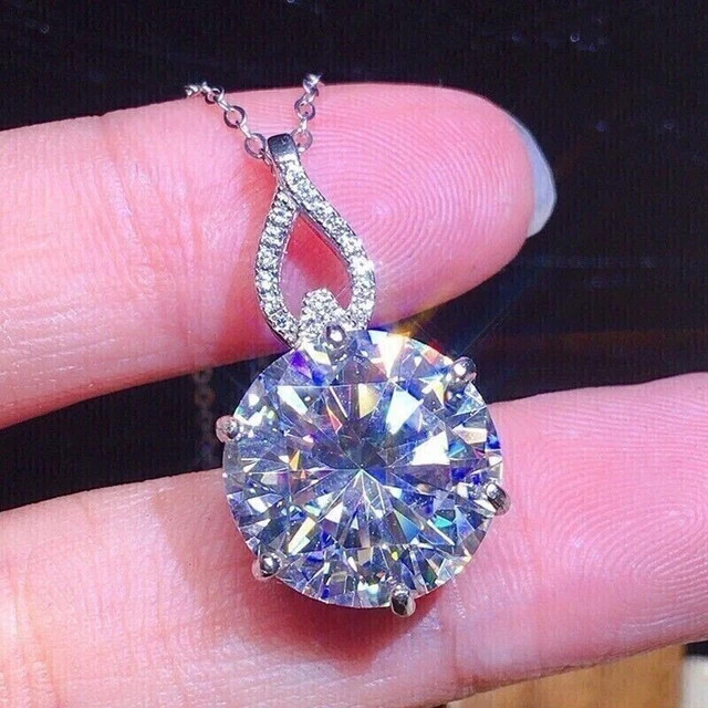 3Ct Moissanite Round Solitaire Pendant Free Chain 14K White Gold Plated