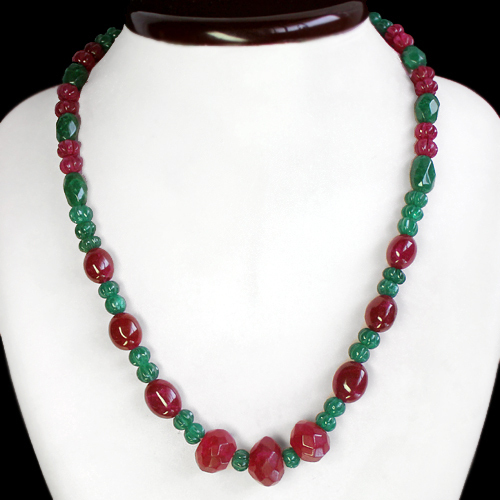 MARVELLOUS SUPERB 312.00 CTS EARTH MINED RUBY & EMERALD BEADS NECKLACE STRAND