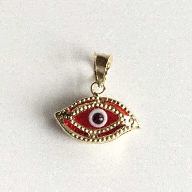 14K SOLID GOLD RED EVIL EYE PENDANT – 14K REAL GOLD 13mm EVIL EYE CHARM