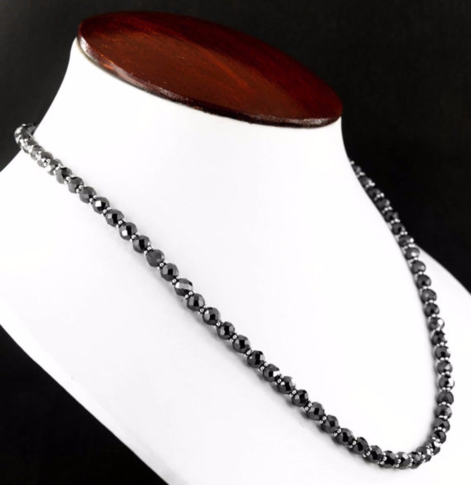 5 mm Black Diamond Necklace 20 inches Faceted Bead Silver Luster Shine Certified