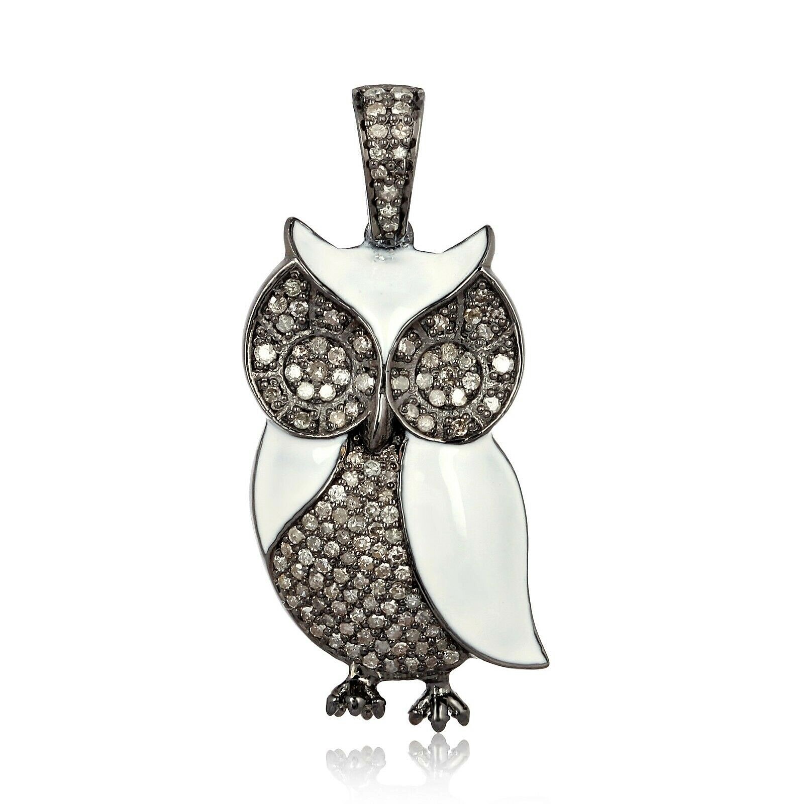 Korean Natural Pave Diamond Owl Pendant 925 Sterling Silver Gift for Him