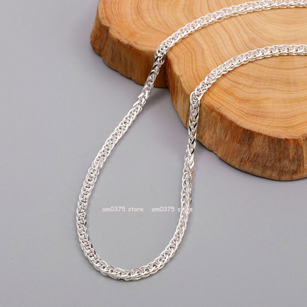 Pure 999 Fine Silver Chain Men Women 3.5mm/4mm Square Wheat Necklace Snake Link