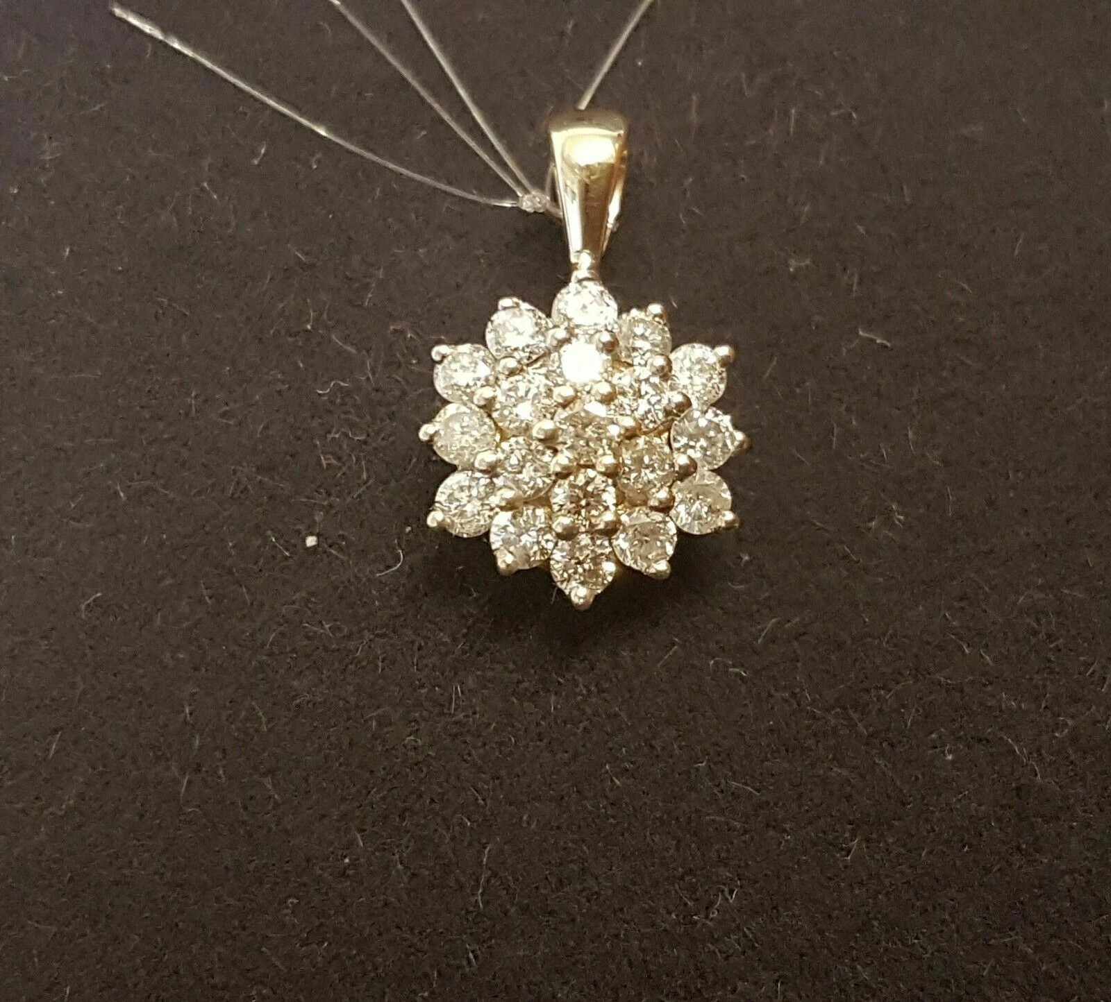 0.5Ct Real Moissanite Cluster Pendant 18″Chain 14k Yellow Gold Plated