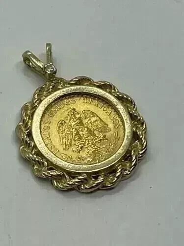 New Unisex 1945 Dos Pesos Coin Wedding Pendant 14k Yellow Gold Plated 18” Chain