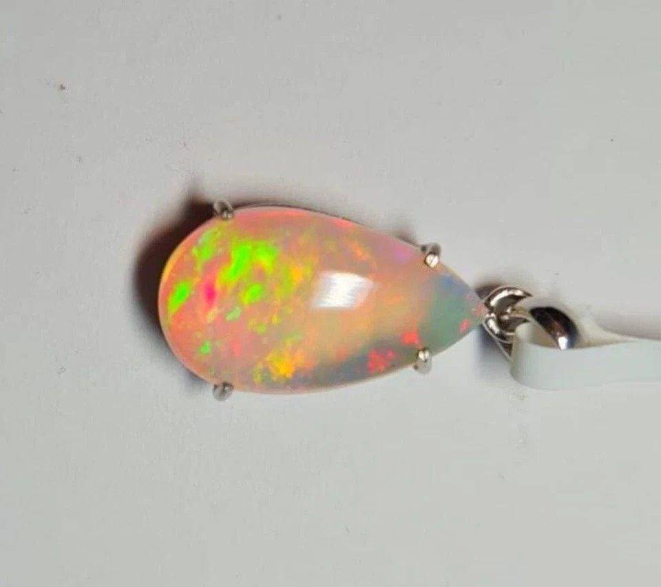 Natural 14 Ct White Multicolor Opal 925 Solid Silver Pendant Gemstone Pear Cut