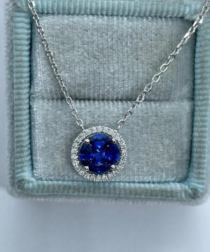 2.00Ct Oval Cut Lab-Created Blue Sapphire Flower Pendant 14K White Gold Plated