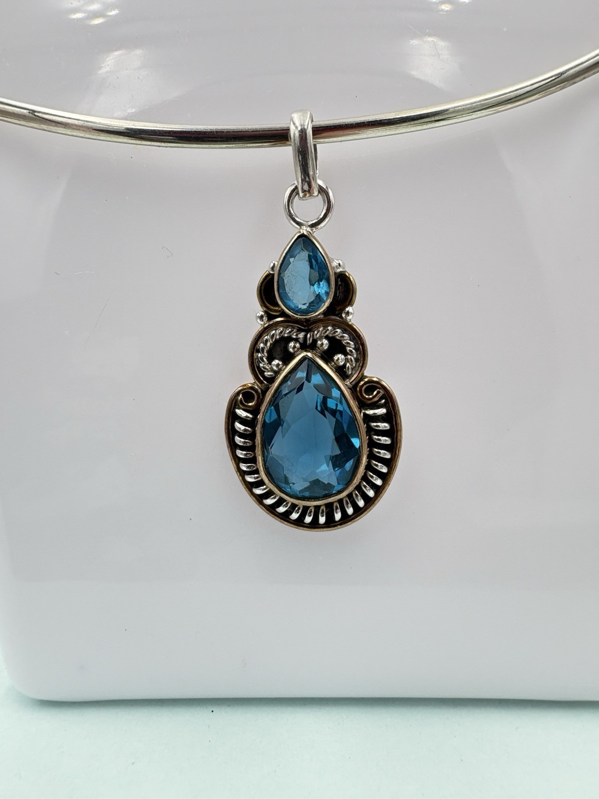925 Sterling Silver Blue Topaz Teardrop Pendant – Pendant Only