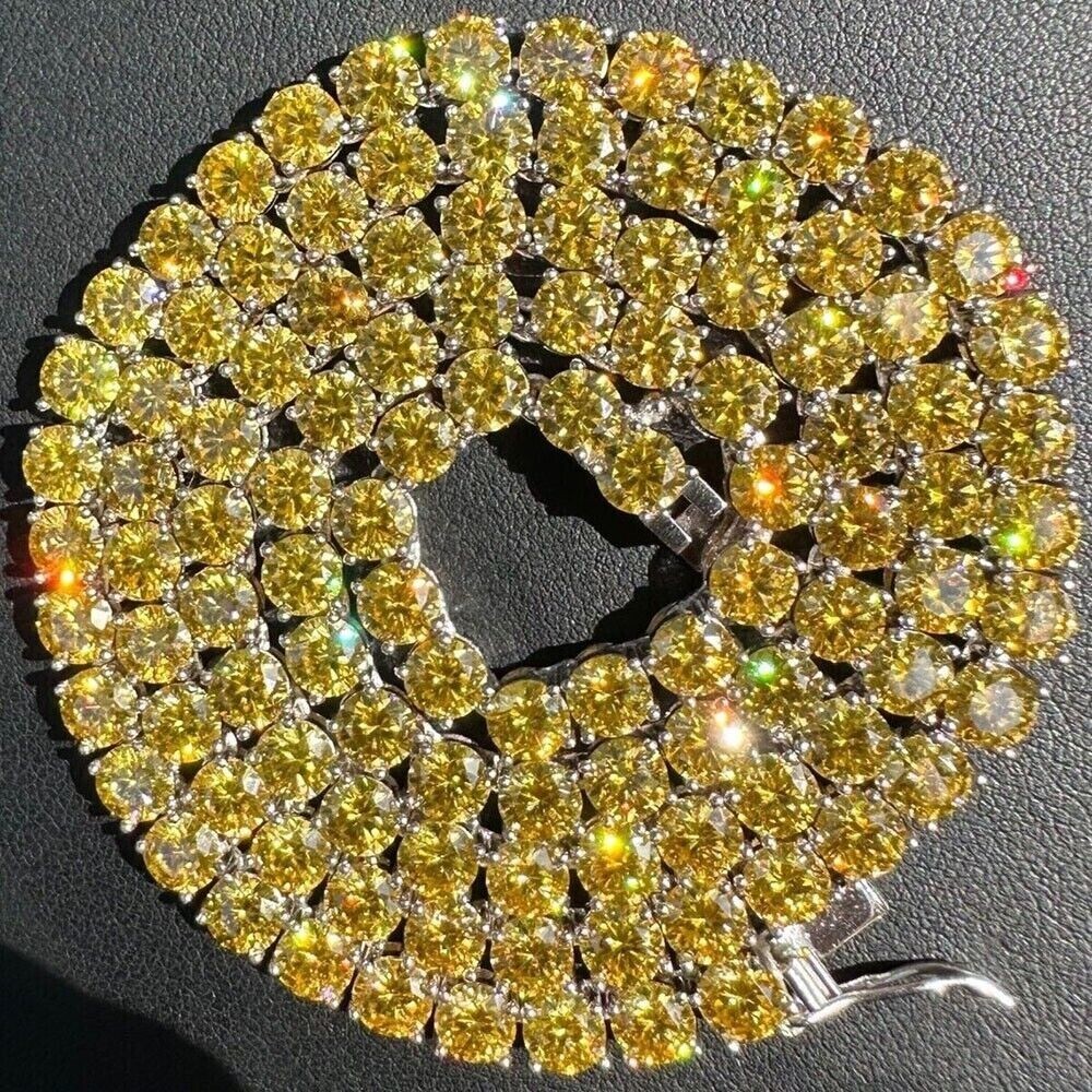 45ct Lab Created Yellow Sapphire 14K White Gold Plated 5MM Tennis Women Necklace