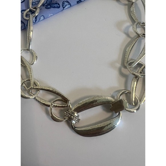 Brighton Meridian Silver Chunky Hammered Link Statement Necklace NEW
