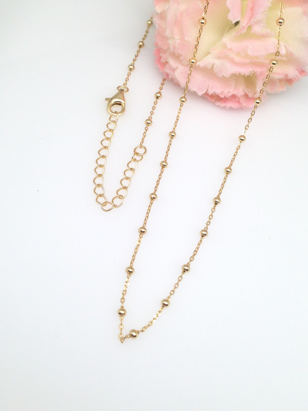 925 Sterling Silver Gold Ball Station Chain Necklace Women 1.8mm Dainty Plain