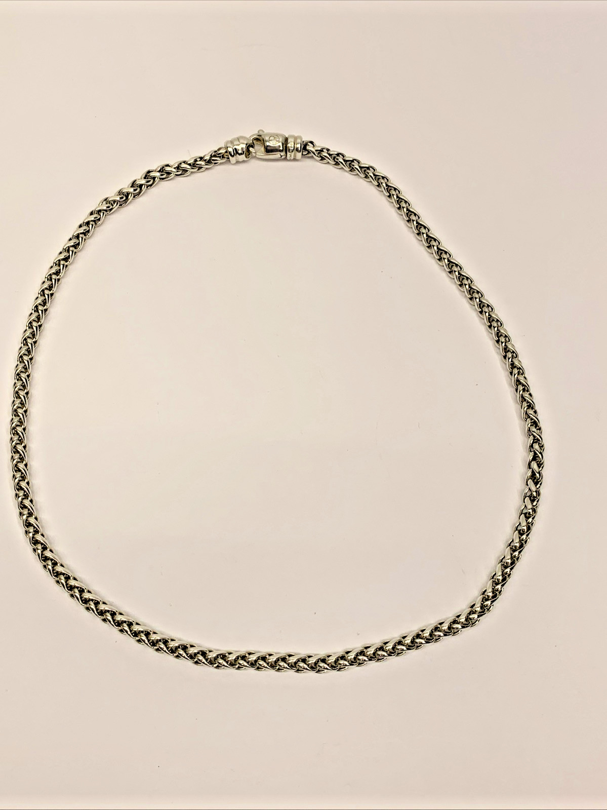 David Yurman Signed 925 Sterling Silver 4mm Wheat Weave Chain Necklace 16″ 23.5g