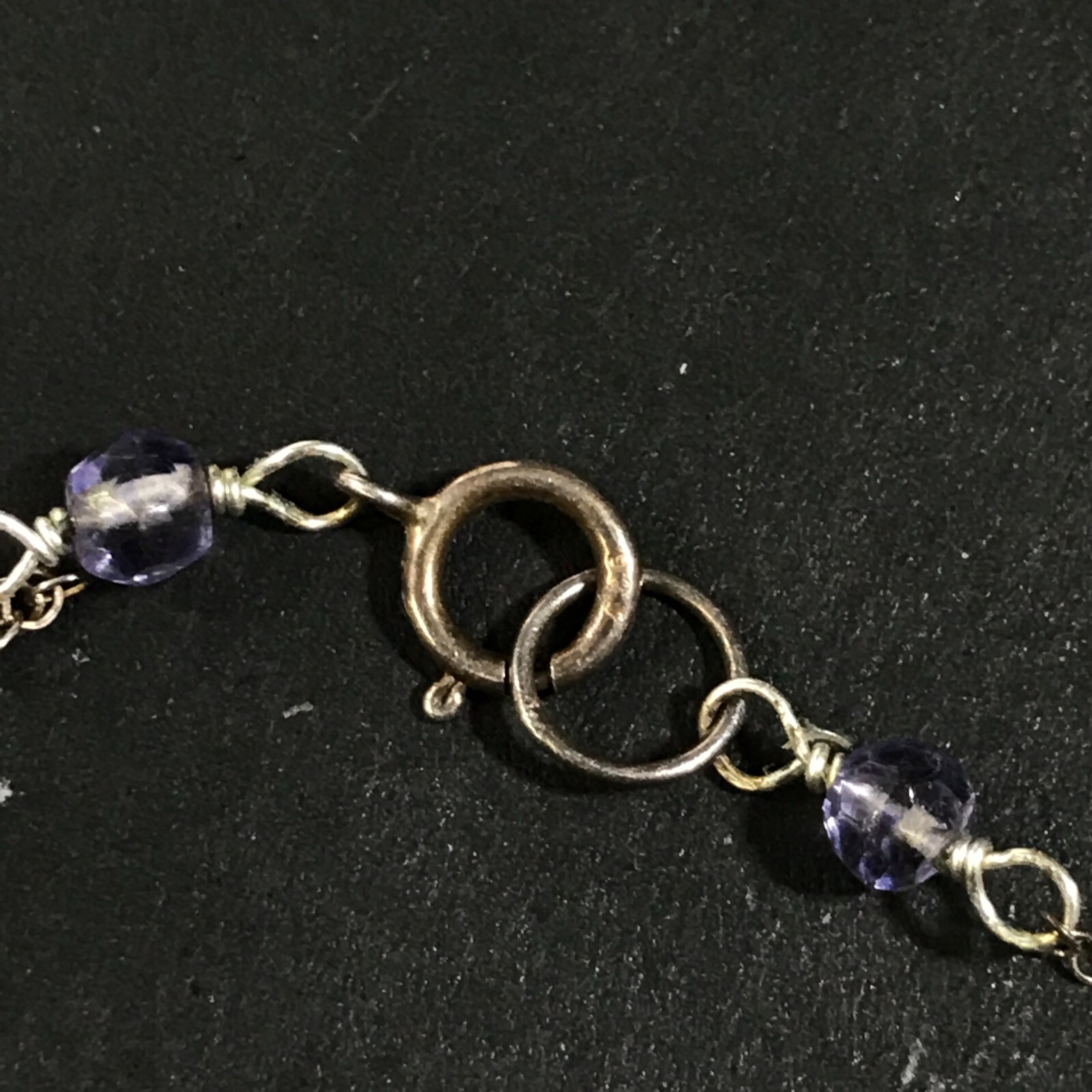 Sterling Silver Chain with Purple Plastic Beads and CMK Circle Pendant 16 in