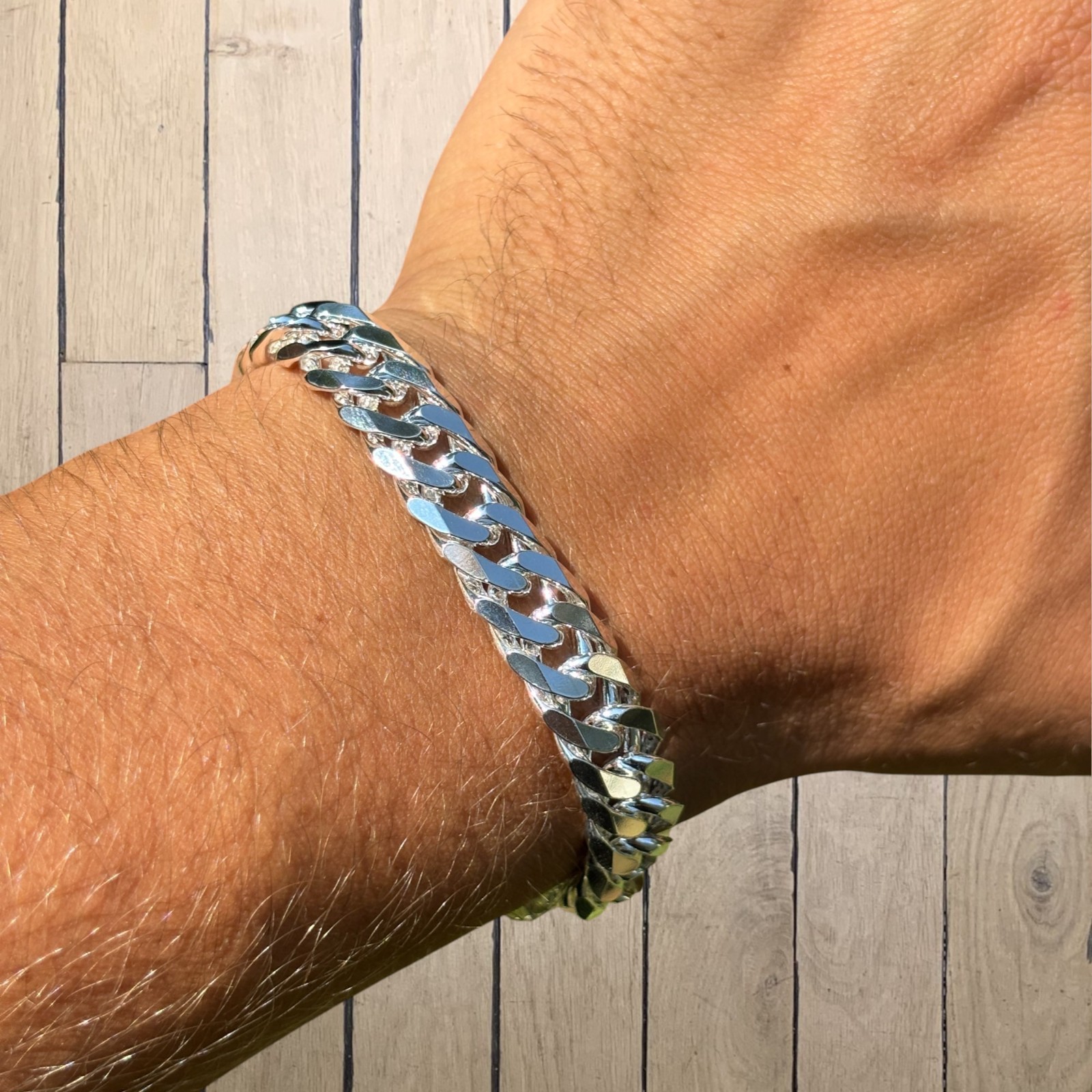 12mm Double Curb Link Bracelet – Real Solid 925 Sterling Silver MADE IN ITALY