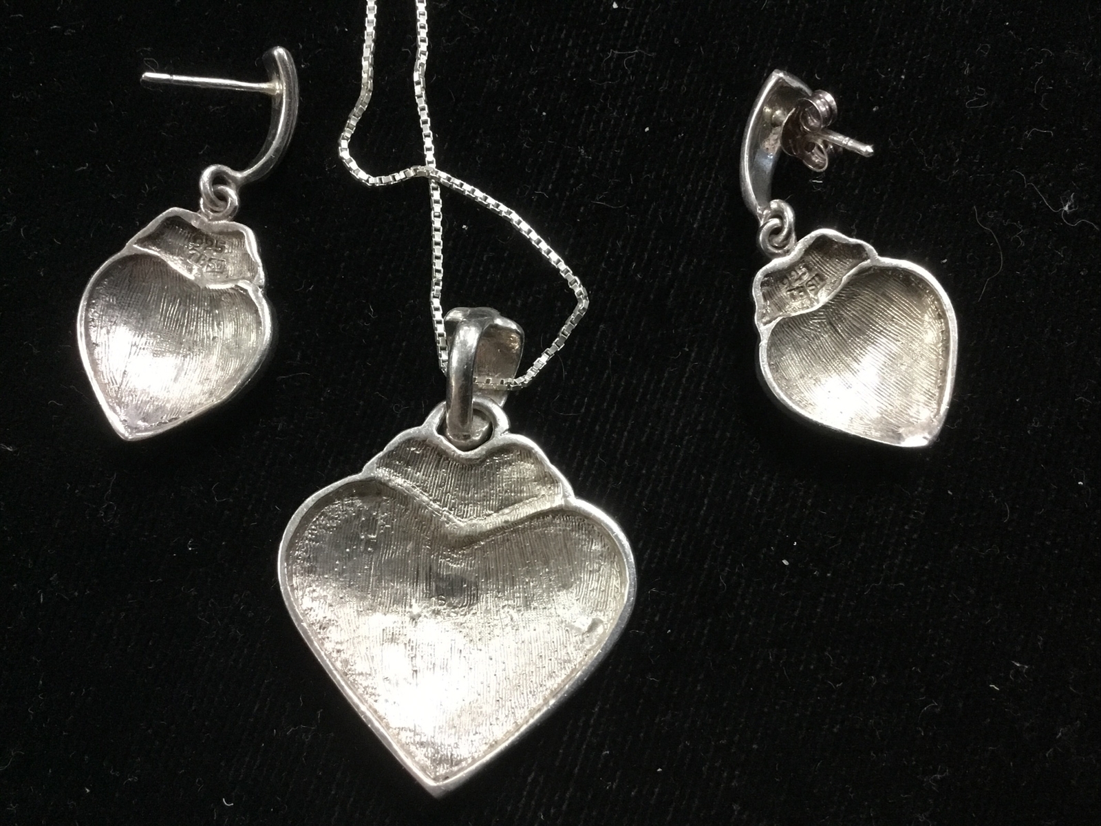 Vintage Marked 925 Silver and Marcasite Pendant and Earrings Set Stamped TH SU