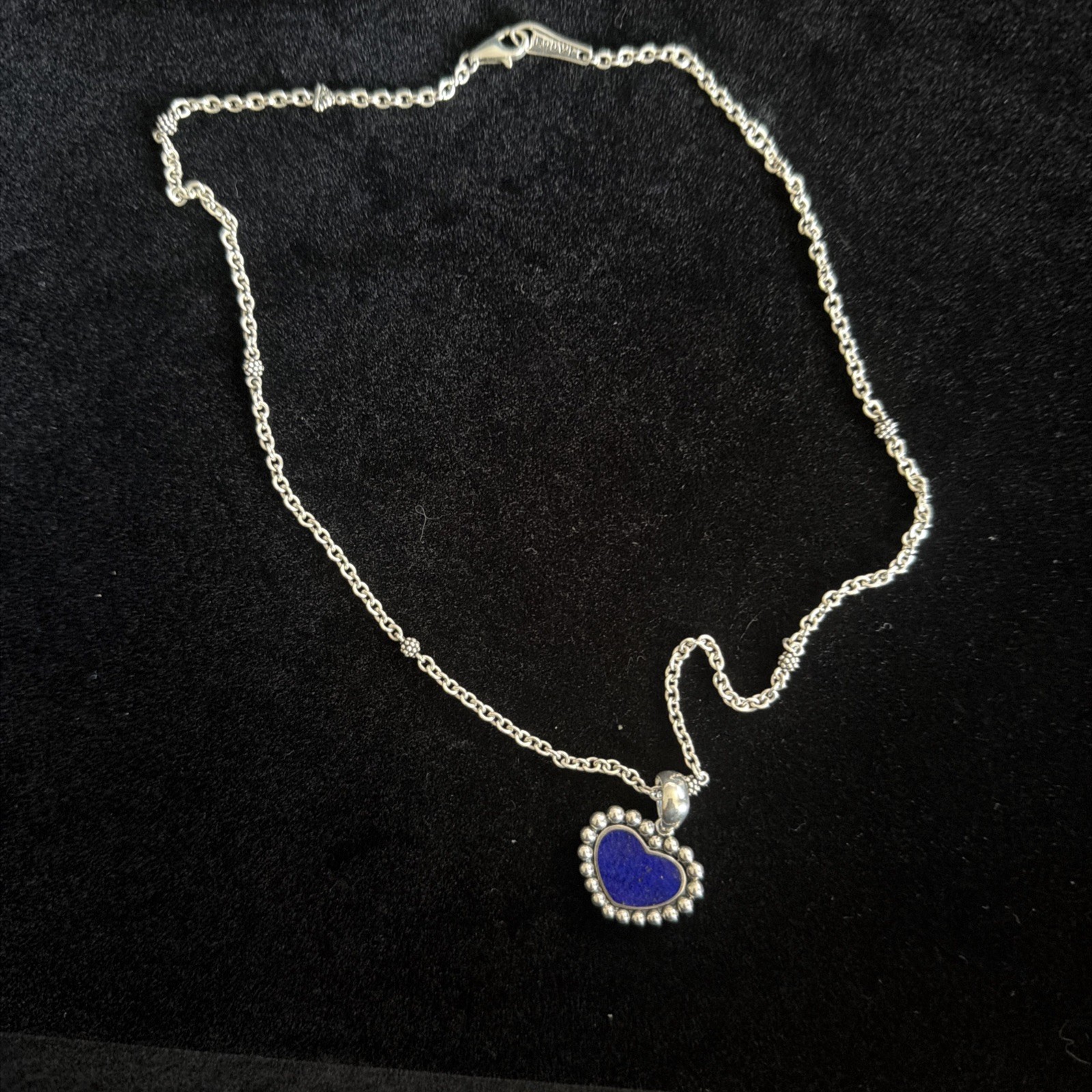 RARE Lagos Sterling Lapis Heart Pendant 34” Chain w/ original box