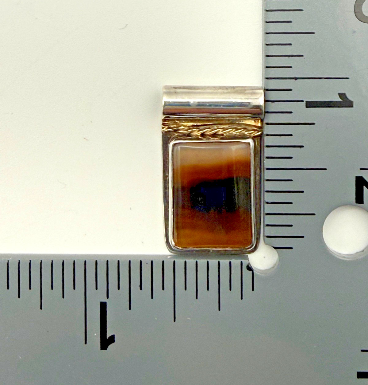 Vintage Italy 14K Sterling Silver Banded Stone Slide Pendant Mixed Metal