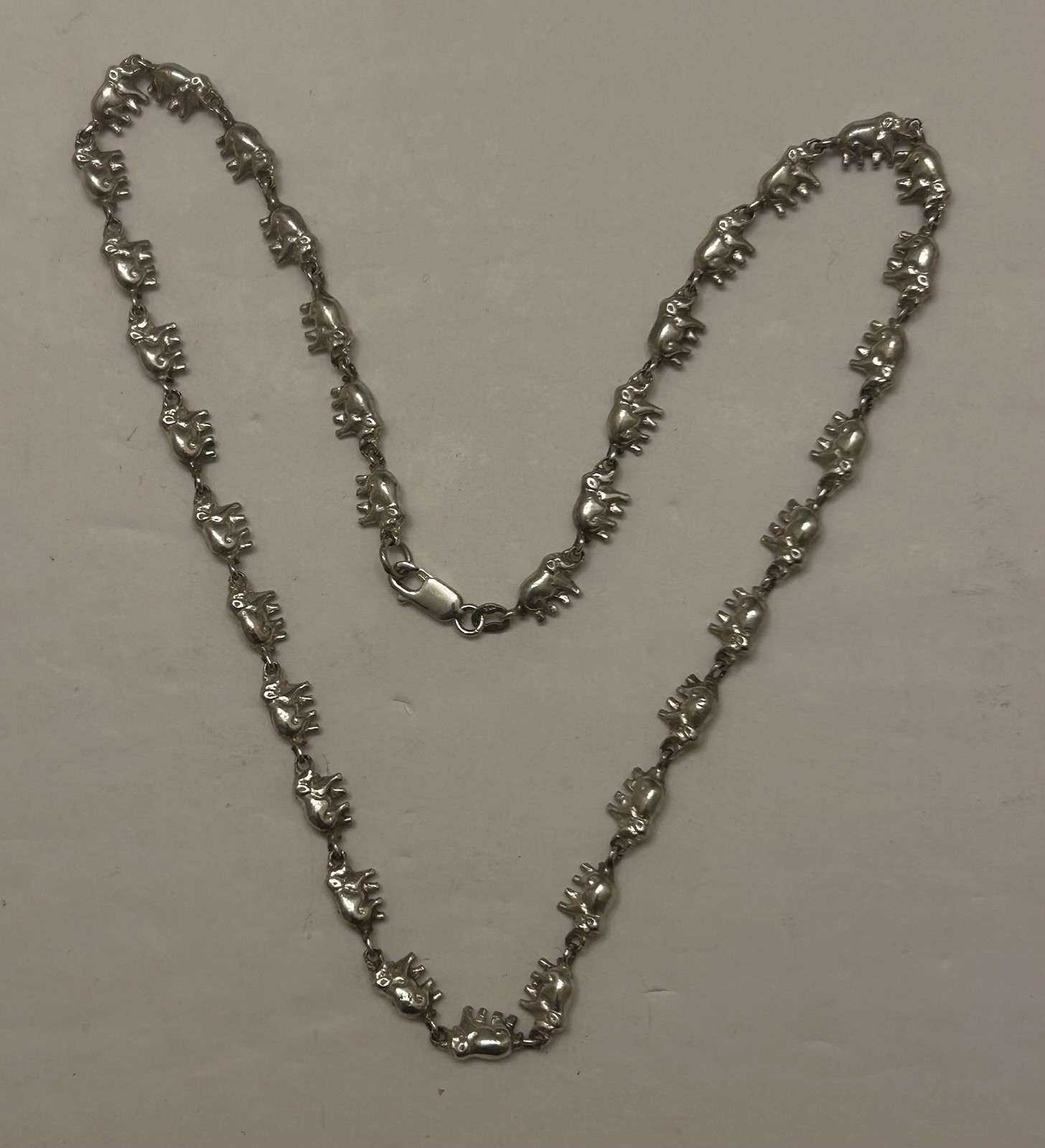 925 Sterling Continuous Pattern Elephants 18” Necklace, 35.5g
