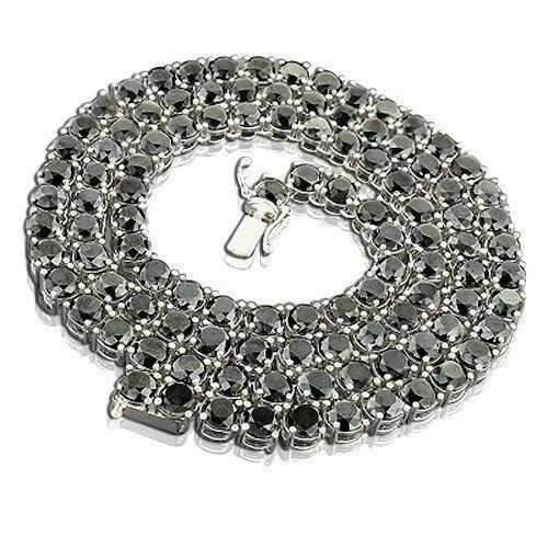 Black Diamond Tennis Chain Necklace 4 mm 22 Inches Quality AAA Certified !