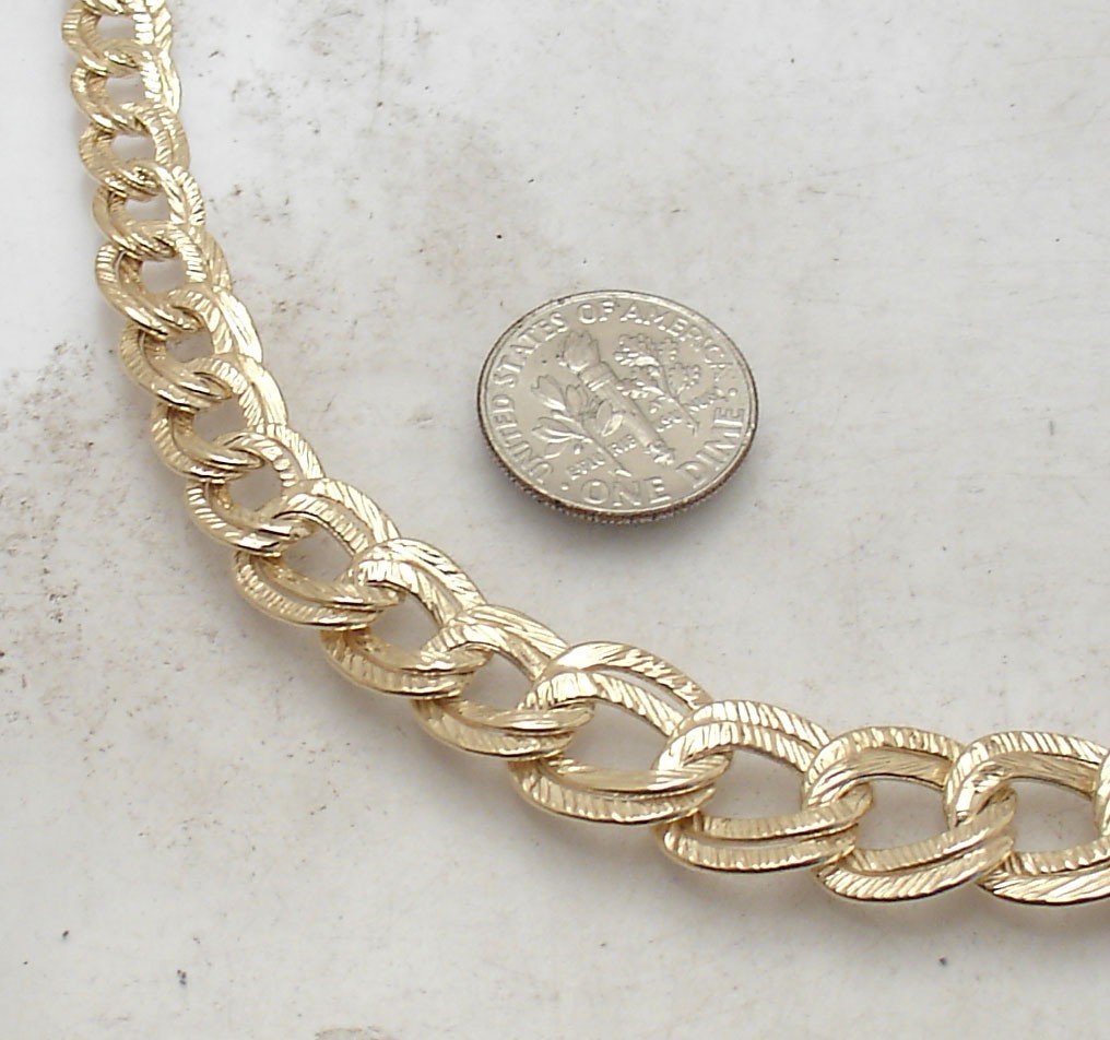 Technibond Graduated Double Curb Chain Necklace 14K Yellow Gold Plated Silver