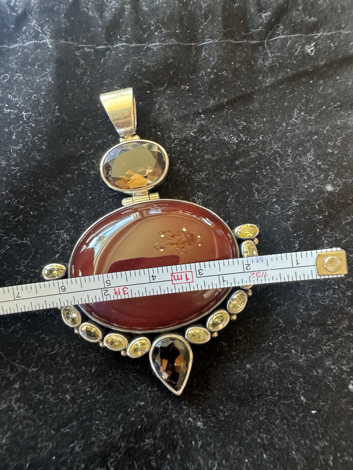 Cabochon And Smokey Topaz Pendant With Yellow Semi Precious Stones Set In Silver