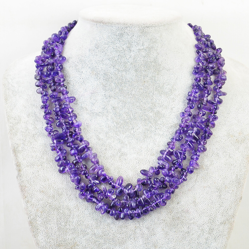 400.00 Cts Natural Untreated 3 Strand Purple Amethyst Beads Necklace NK 65E36
