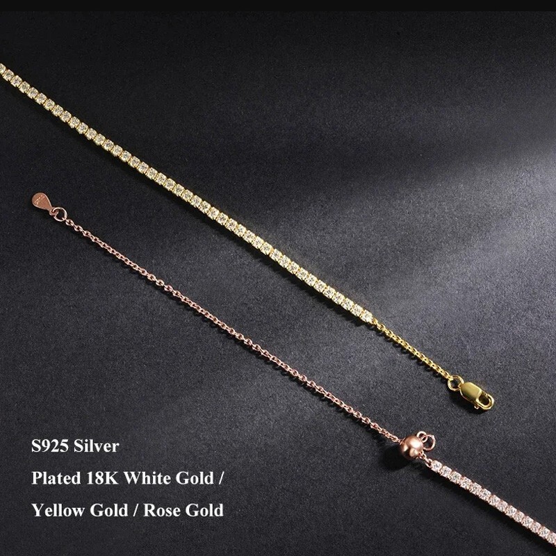 2mm VVS1 Moissanite Tennis Necklace Choker Women Gift 925 Silver 18K Gold Plated