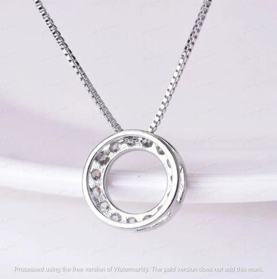 2Ct Round Cut Lab Created Diamond Necklace Circle Pendant 14k White Gold Finish