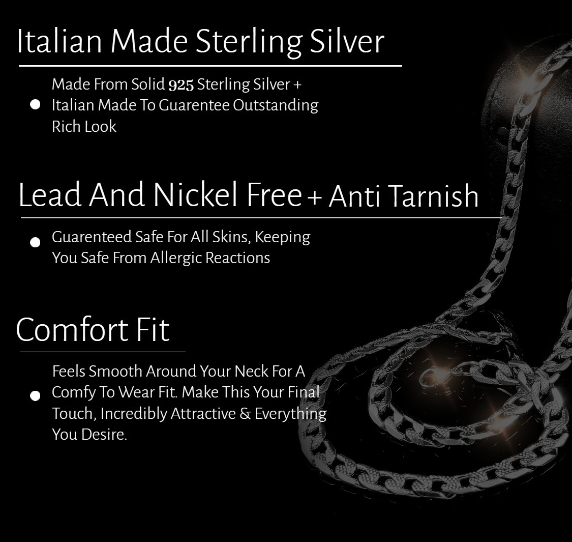 Solid 925 Sterling Silver Figaro Link Chain Necklace 5MM Thick Unisex Italy