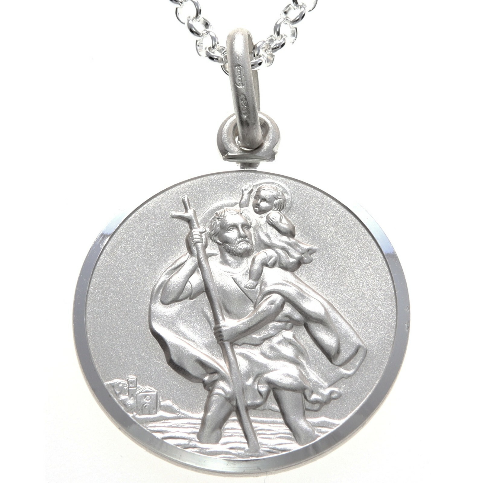 Mens Sterling Silver St Saint Christopher Pendant Chain 20″ Necklace – 24mm