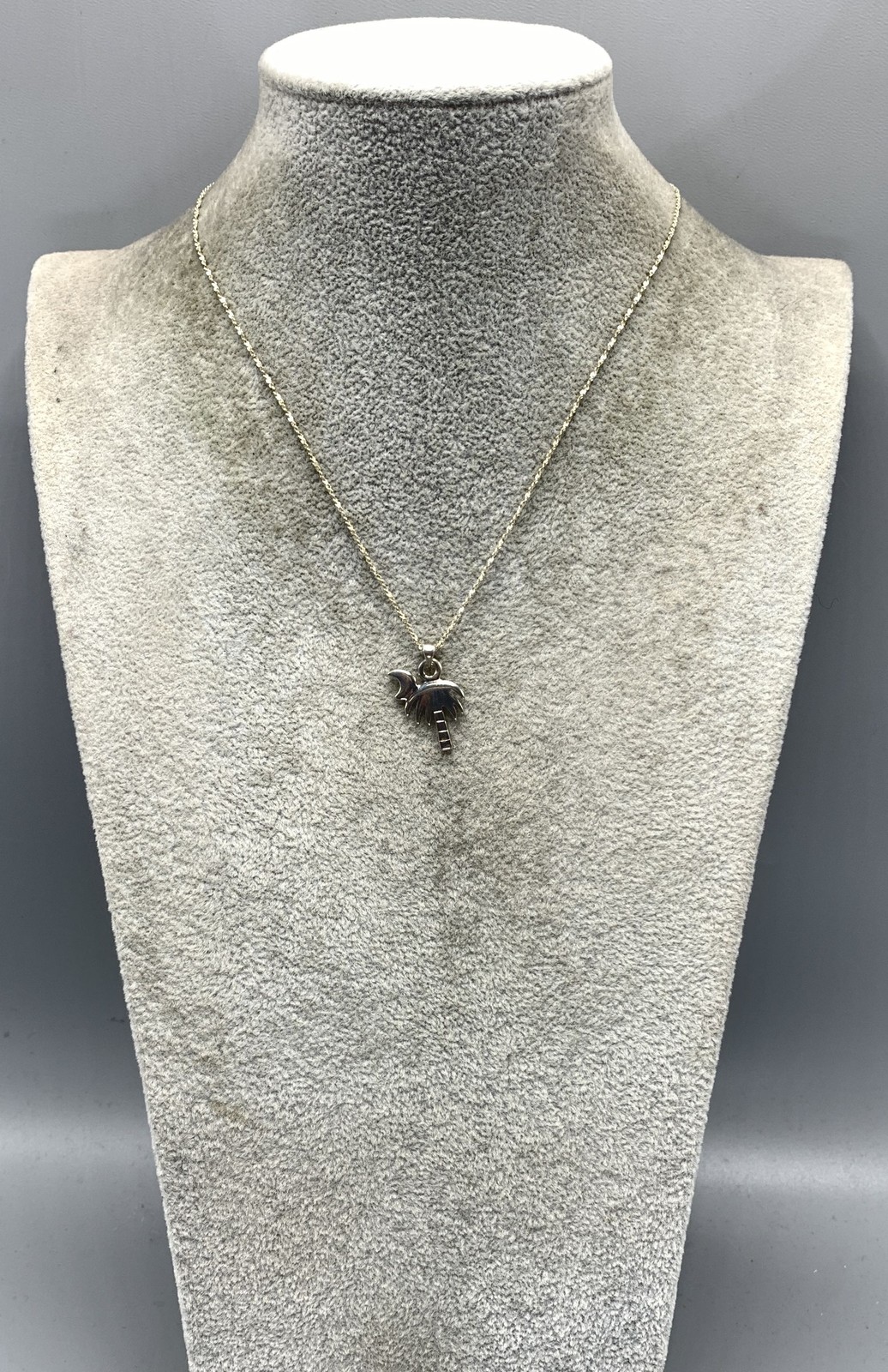 Sterling Silver Palm Tree/Crescent Moon Pendant Necklace