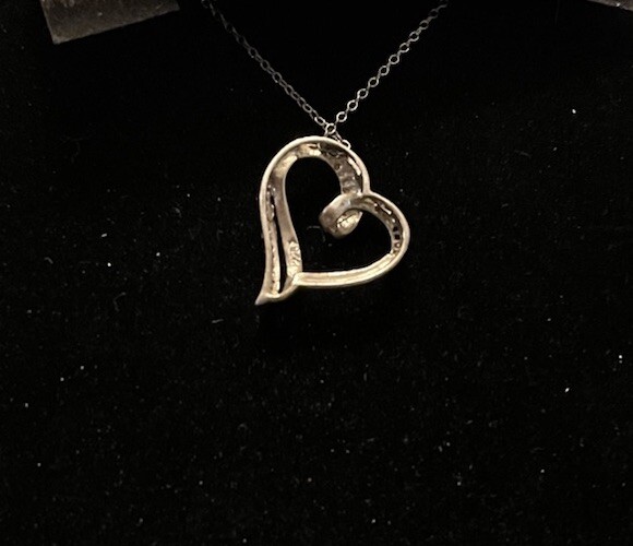 NIB Sterling Silver Real White & Black Diamonds Open Heart Slide Pendant 16” L