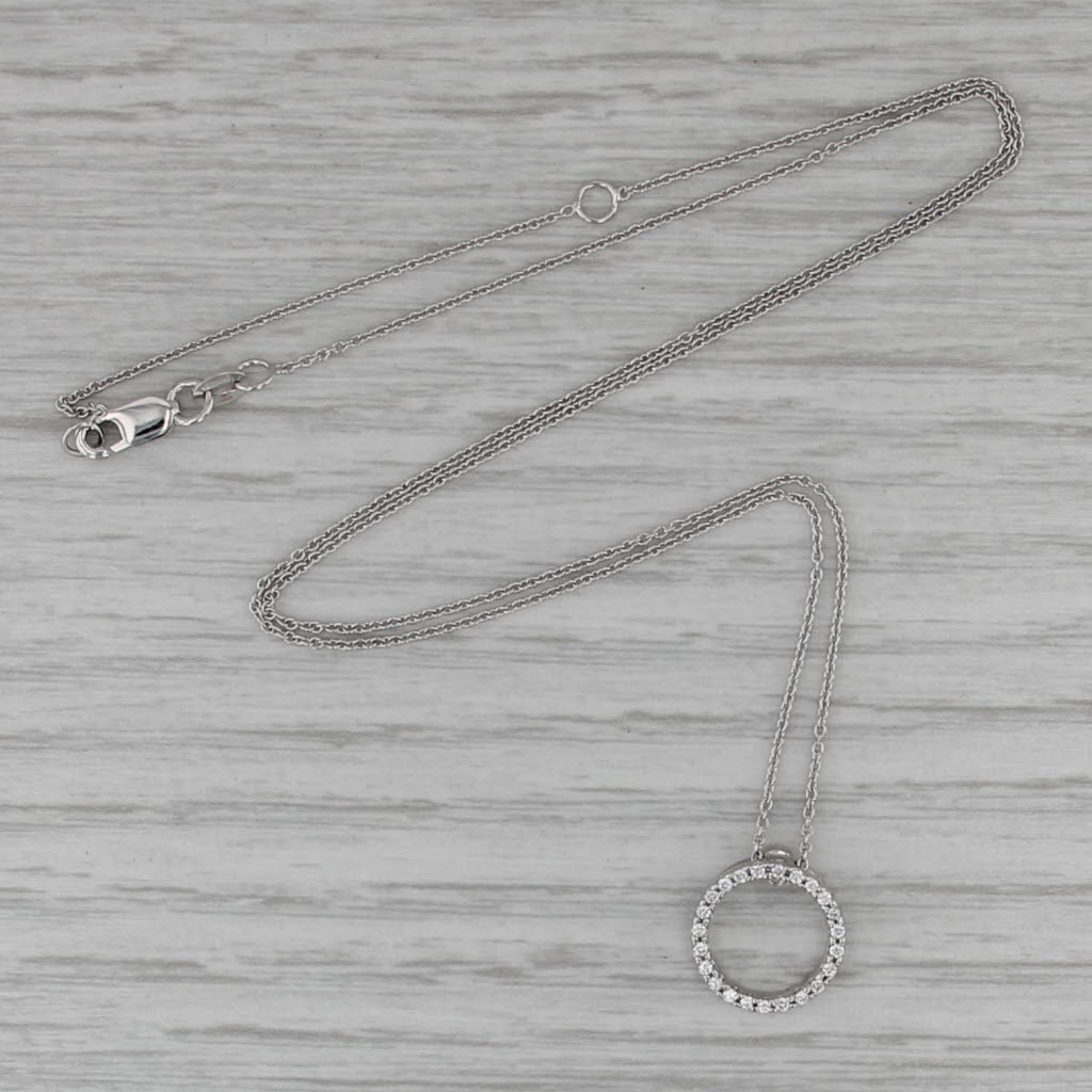New Roberto Coin Tiny Treasures Diamond Circle Pendant Necklace 18k White Gold
