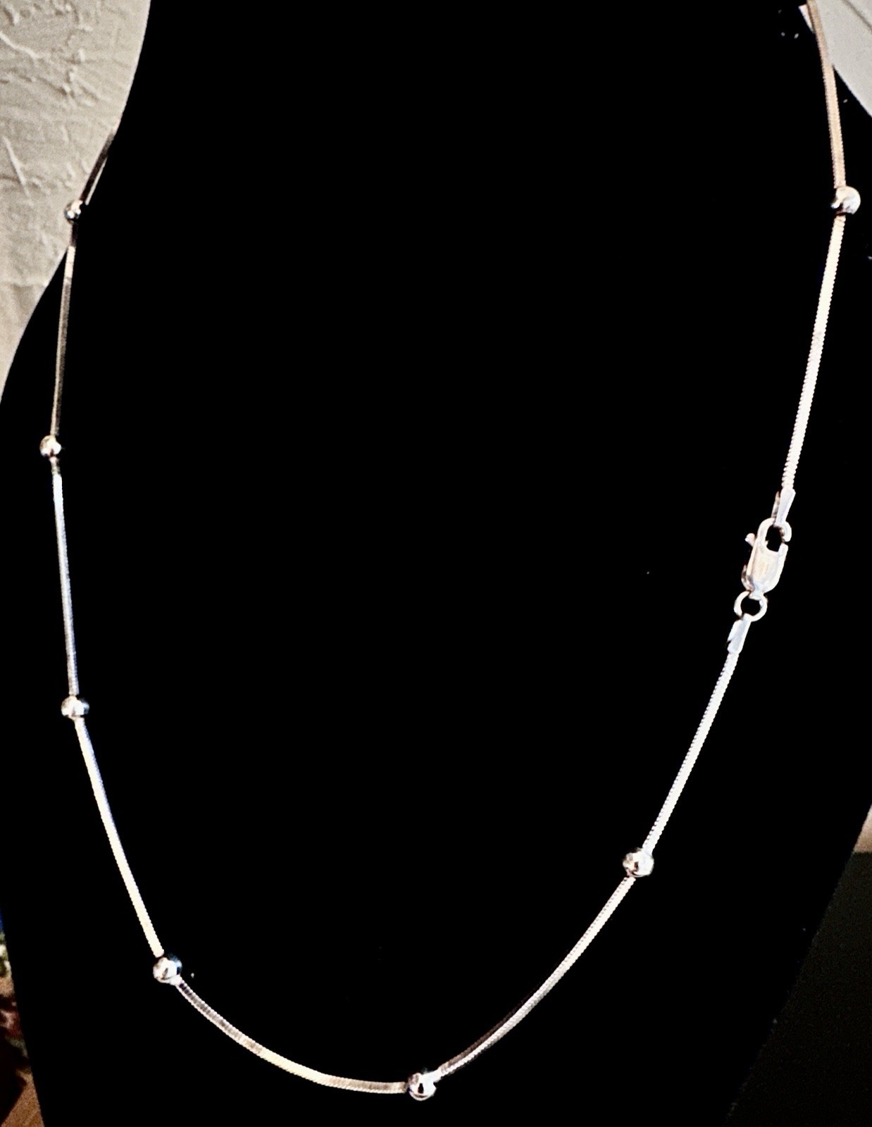 18” Station Bead Square Snake Chain Necklace 925 Sterling 7g Italy