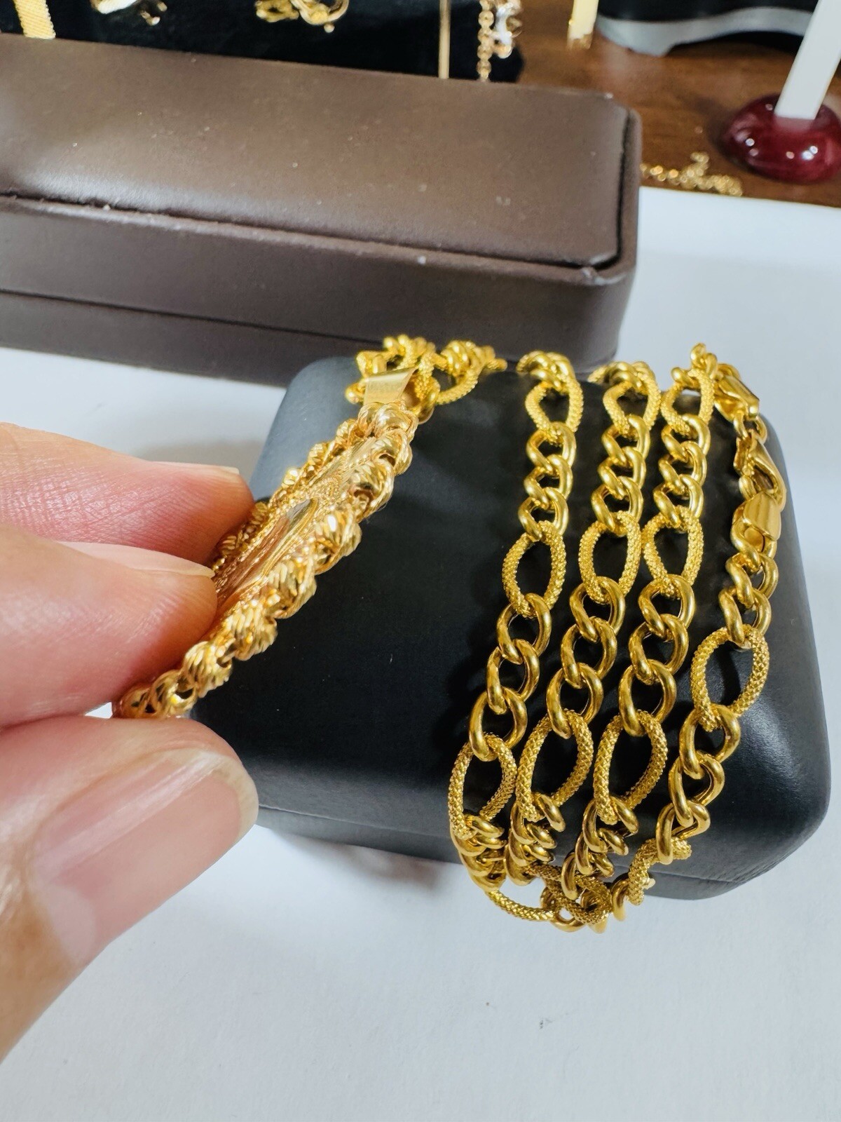 Solid 22K 916 Fine Yellow Dubai Real Gold 18” Long Coin Set Necklace 5.5mm 18.3g