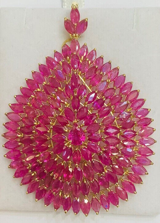 14k Yellow Gold Plated Silver 2Ct Lab Created Ruby Women’s Pendant Marquise Cut
