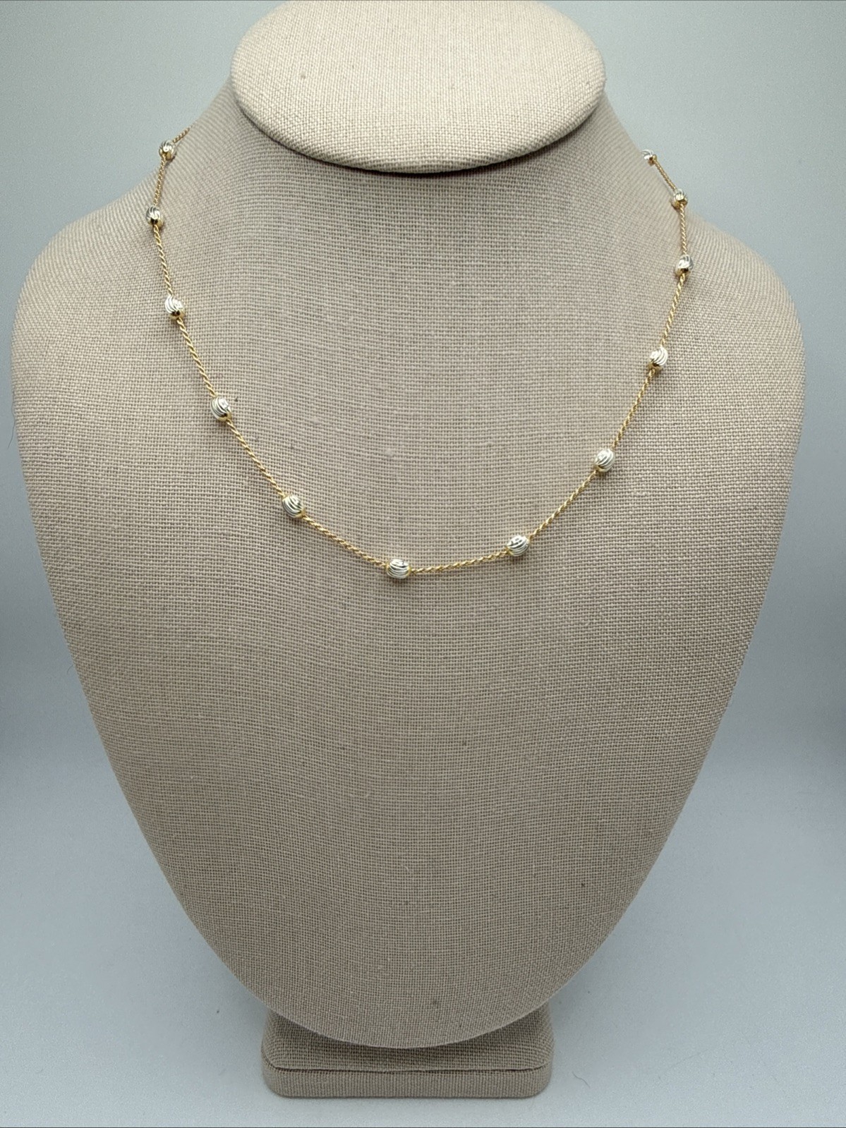 Two Tone Sterling Silver Italy Station Chain Necklace Signed FAS ITALY 925 18”