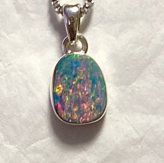 Natural Australian Opal Pendant 3/4” 925 Sterling Silver 🌹