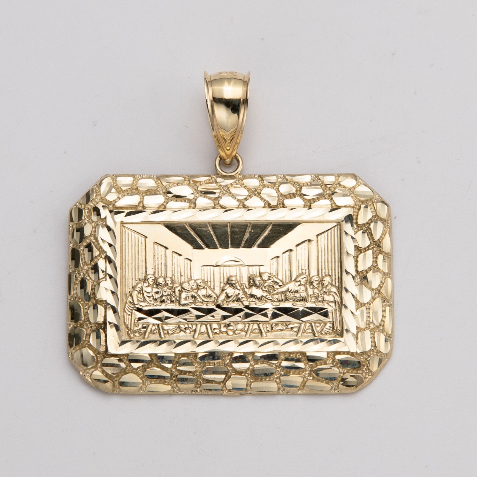 Rectangle Last Supper Textured Nugget Charm Pendant Real Solid 10K Yellow Gold