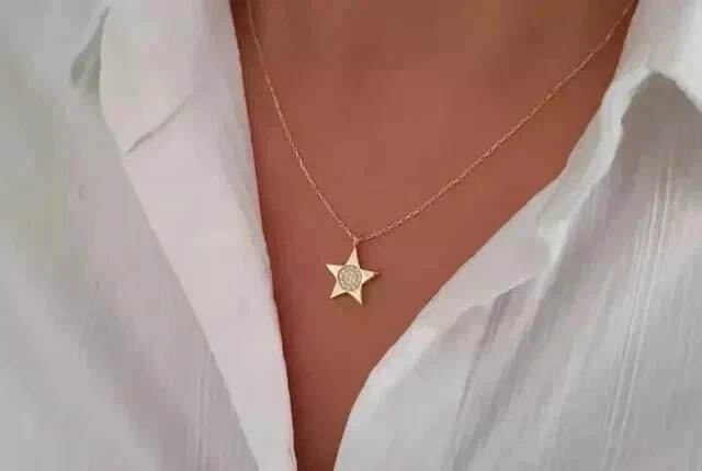 Lab Grown 0.80Ct Round Cut Women’s Star Pendant 14K Yellow Gold Plated Silver