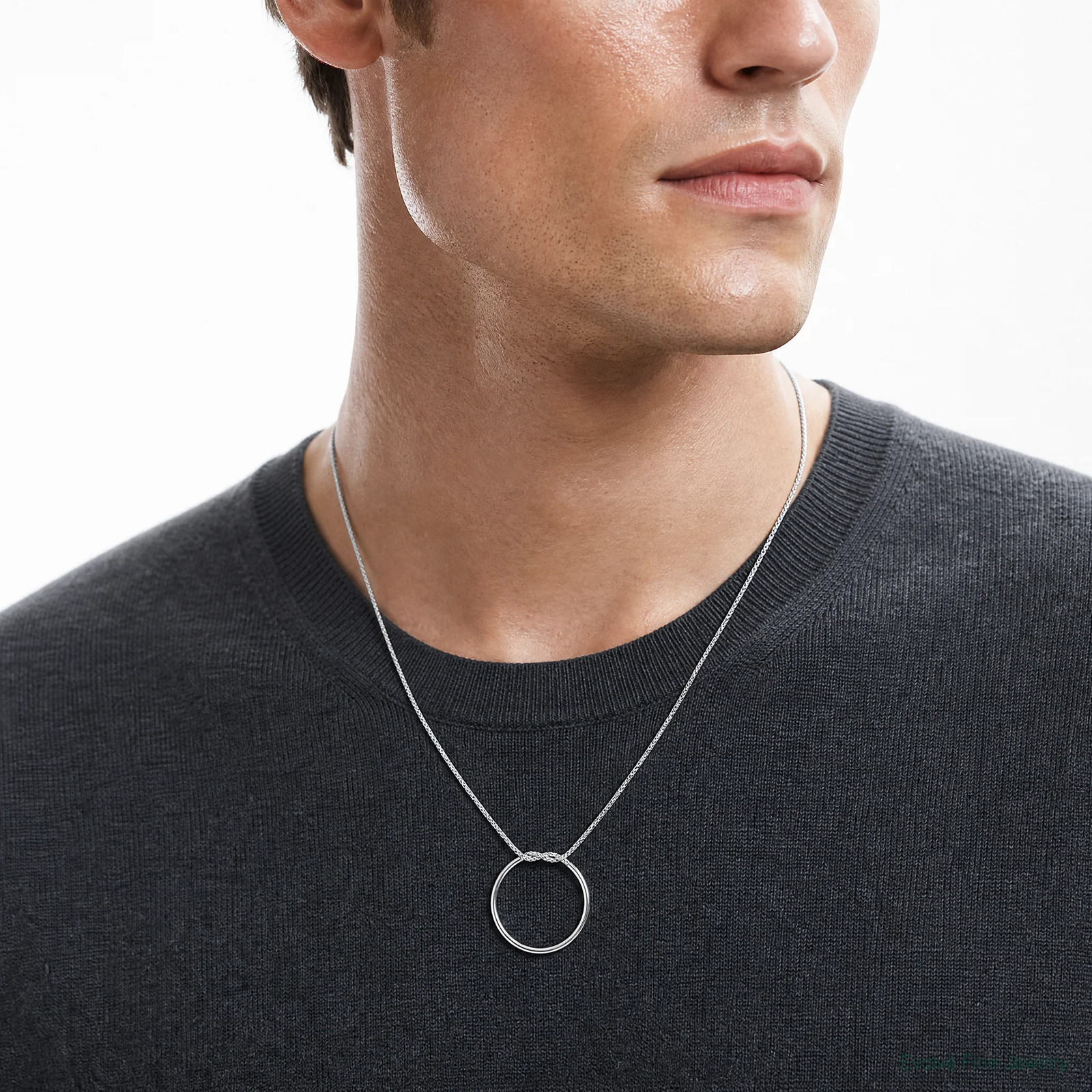 Sterling Silver RH-Pl Polished/Textured Circle Pendant With 2in Ext.