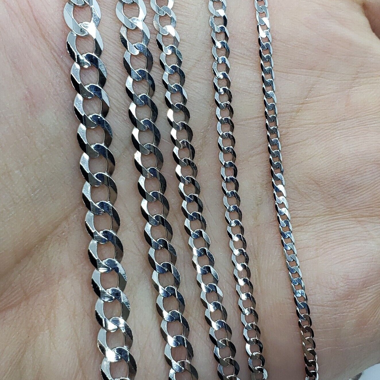 10K Solid Gold White Cuban Link Chain Bracelet Men Women 2mm – 5mm 7″ ~ 30″