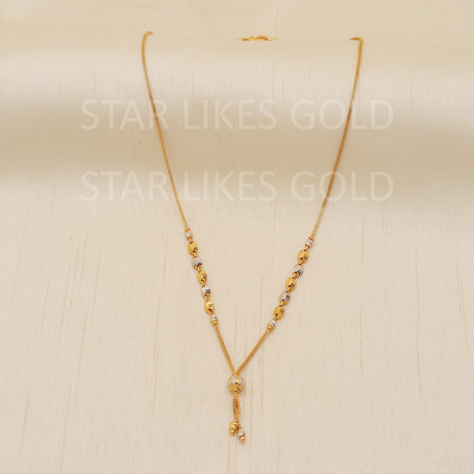 22K Yellow Gold Two Tone Station Necklace 18″ 8.09g 6mm Mesh Chain Tassel 916