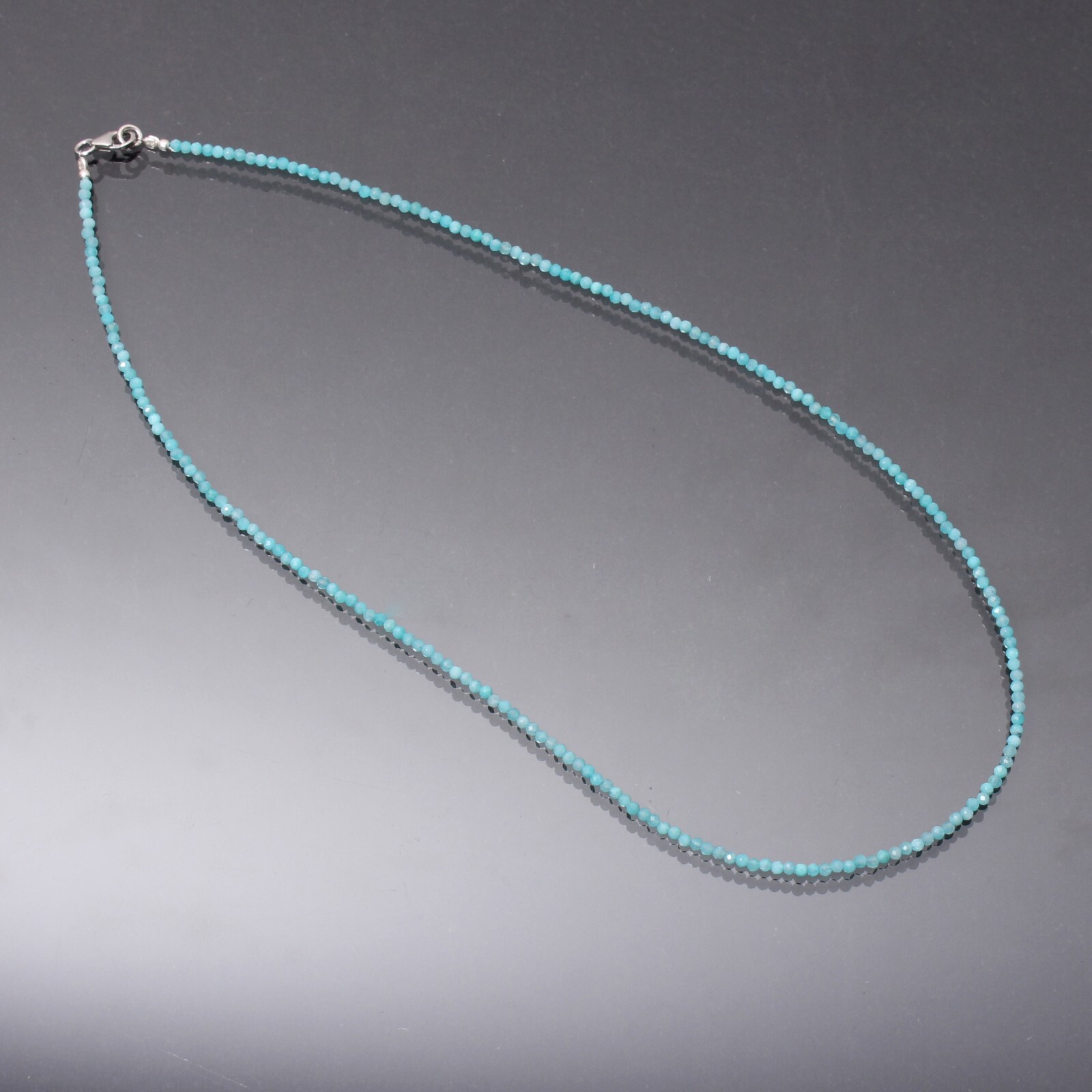 Blue Amazonite Beaded Necklace 20″Inch, 2mm Micro/Tiny Faceted Beads Necklace