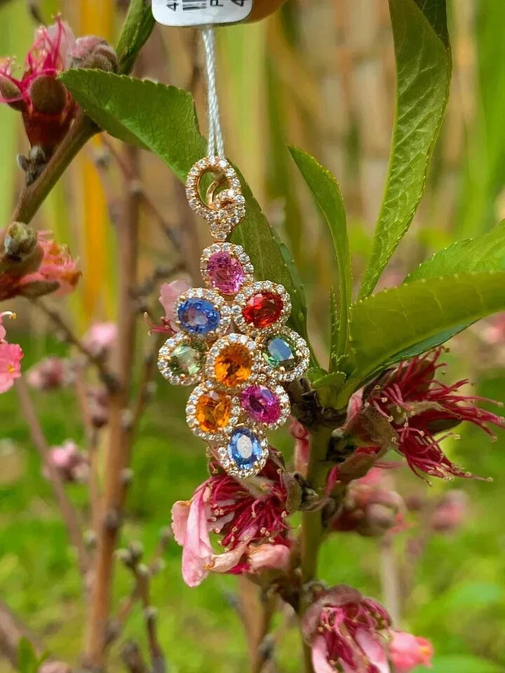 4Ct Oval Cut Multi-Color Rainbow Cluster Pendant 14K Rose Gold Finish