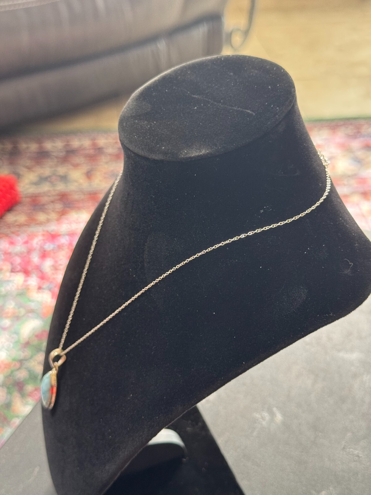 Vintage AV Sterling, silver oblong, unknown, solitary stone (Might be Larimar?)