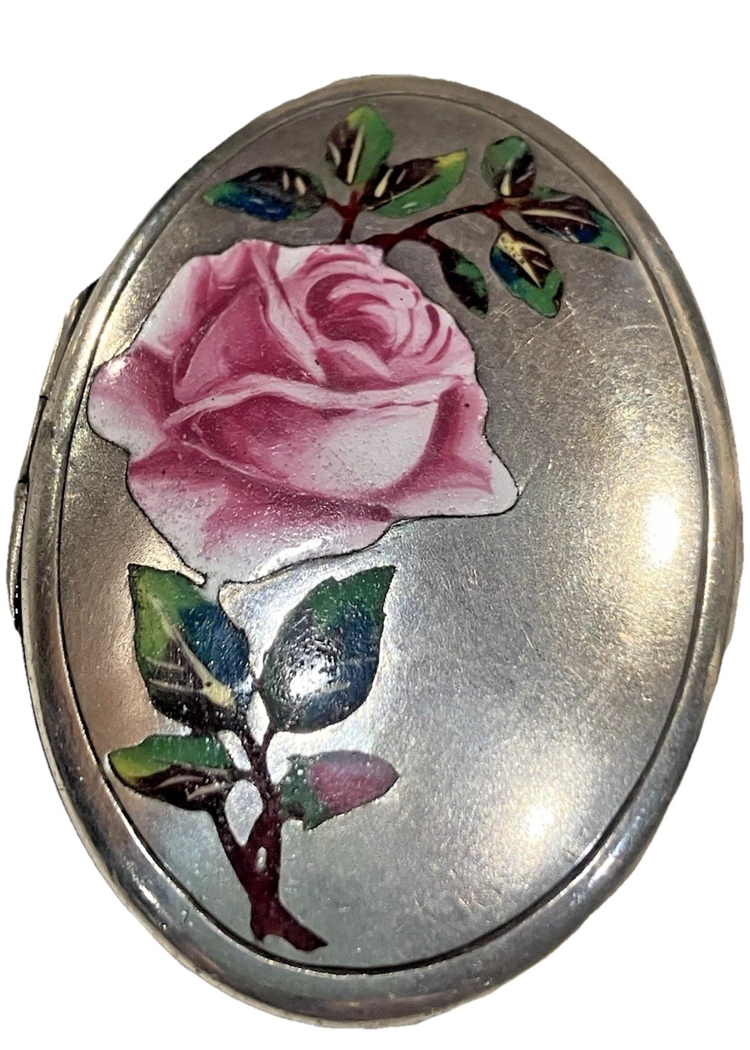Antique Enamel Alpaca Silver (aka German Silver) pendant locket
