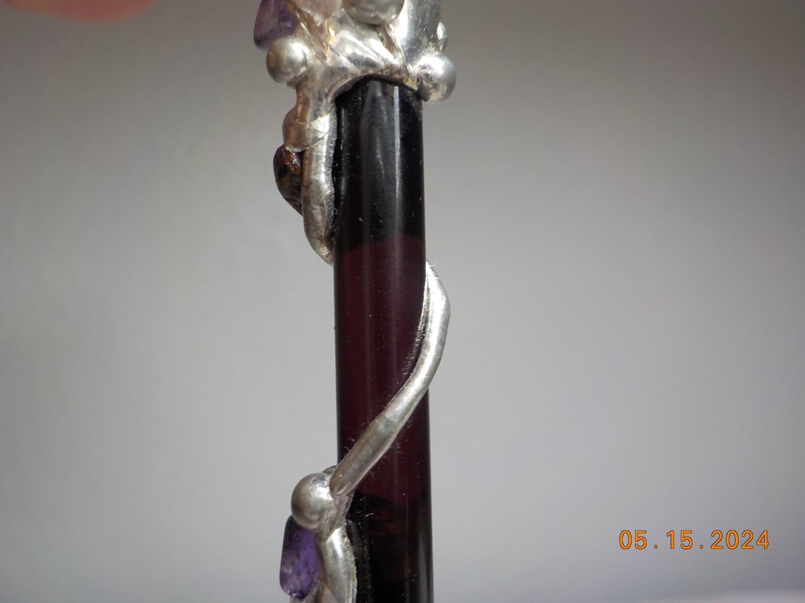 STERLING SILVER WRAPPED AMETHYST/QUARTZ CLEAR POINT/PINK QTZ HEALING WAND/STICK