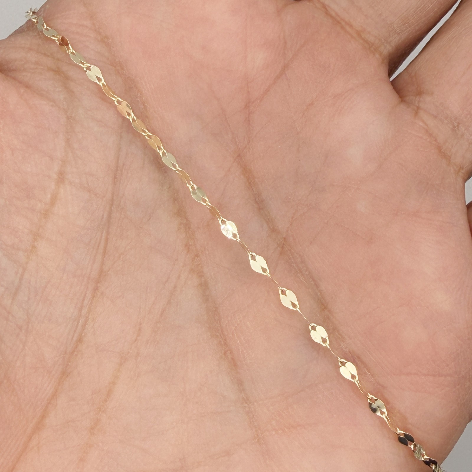 10k Yellow Gold Petal Chain Dainty Mirror Link Necklace 2mm 14 to 20 Inches
