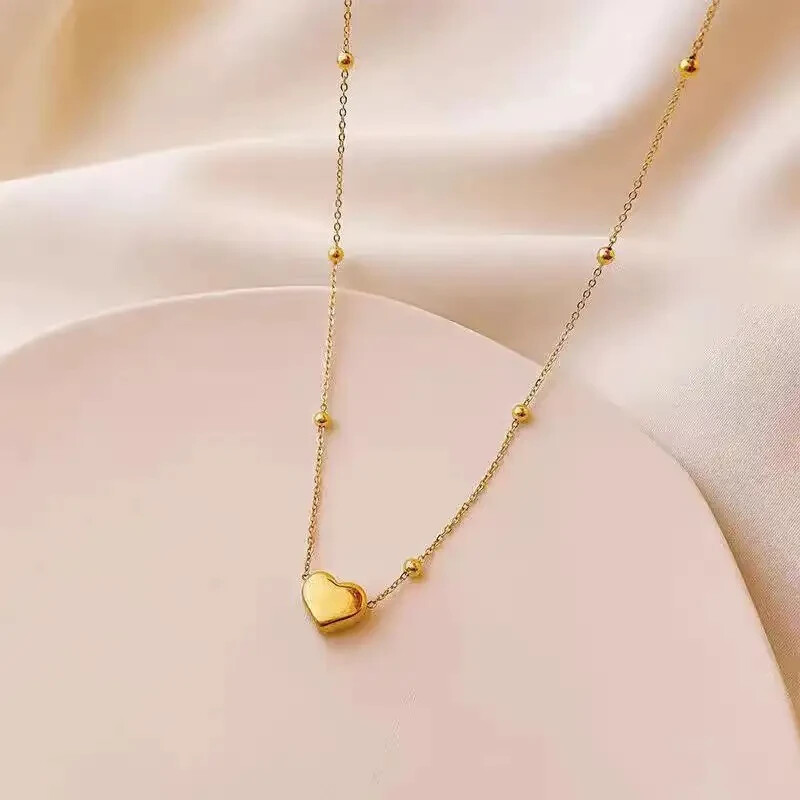 Womens 18K Gold Plated stainless steel dainty heart shaped chain necklace/clasp