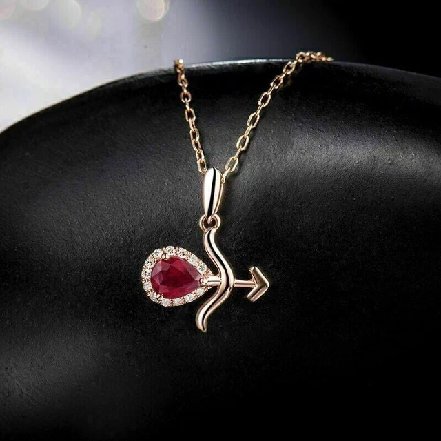 1.Ct Pear Cut Simulated Red Ruby Diamond Women’s Pendant 14K Rose Gold Plated
